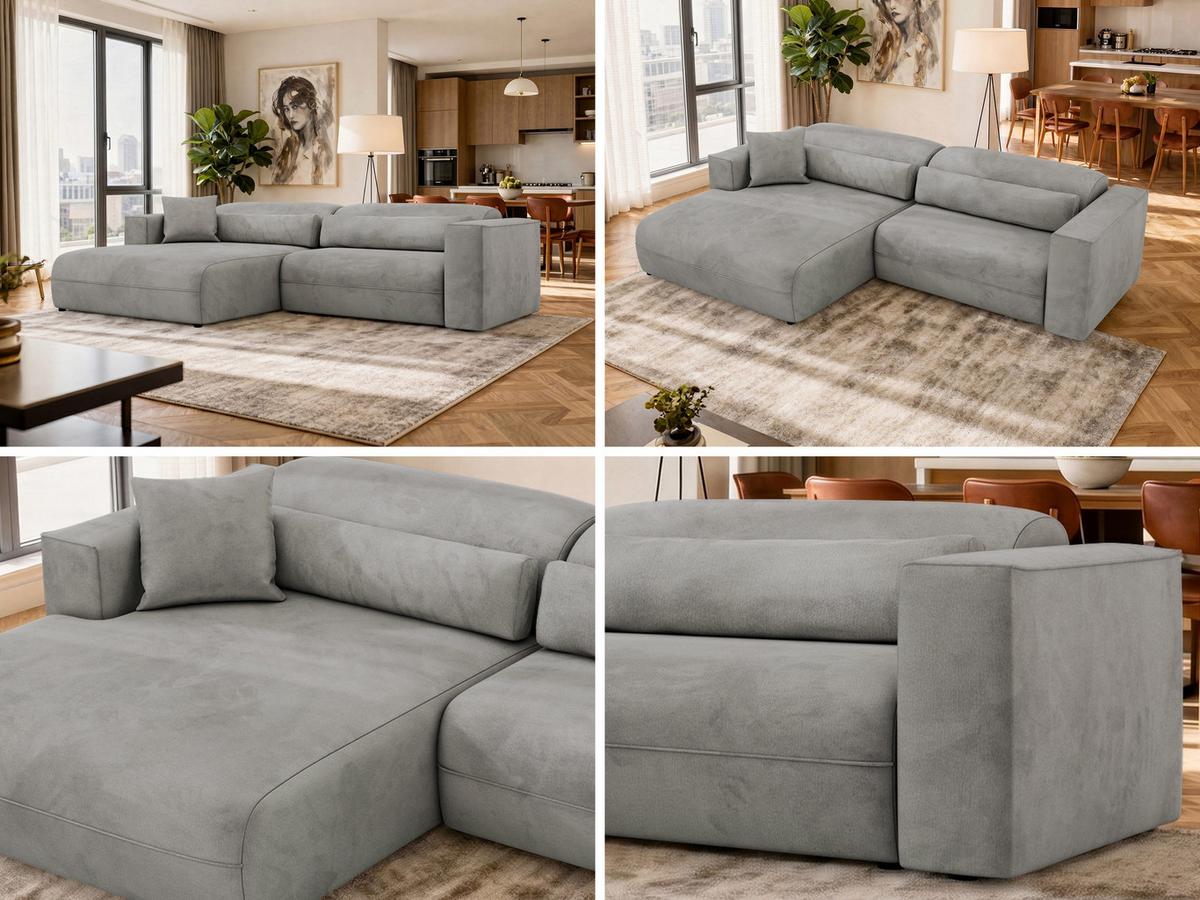 ECKSOFA PAZURRO L - Hellgrau Velvet - Links Seite - Hellgrau/Schwarz, Kunststoff/Textil (288/180cm) - MKS
