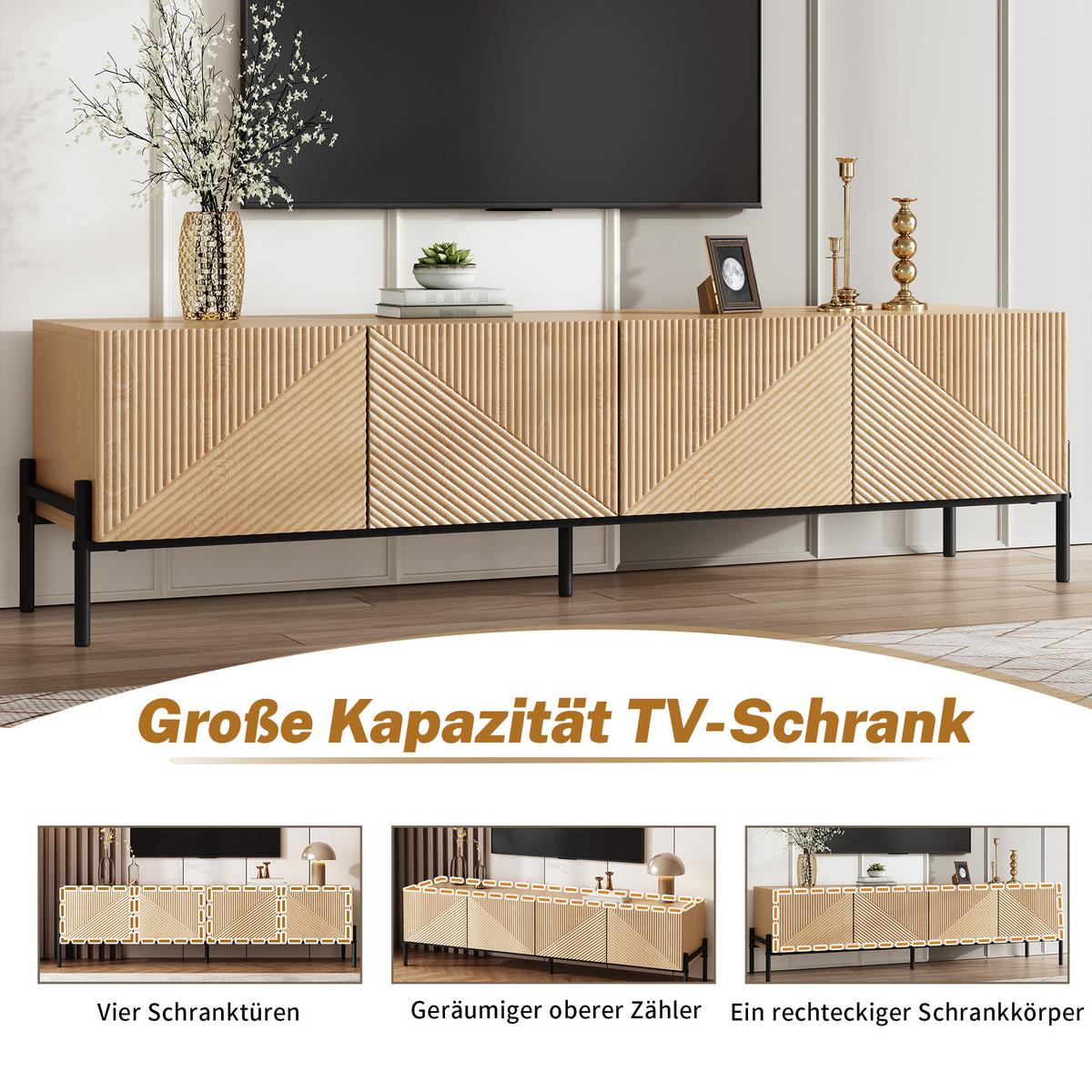 TV LOWBOARD holzoptik 3D design 4 türen modern - Naturfarben, Holzwerkstoff (163.5/45/40cm) - Urban Meuble