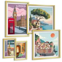 BILDER SET 5er Set - 50x50 cm & 20x30 cm & 40x60 cm Goldrahmen - Obstposter Zitronen Orangen - Goldfarben, Kunststoff (40/60cm) - TULUP