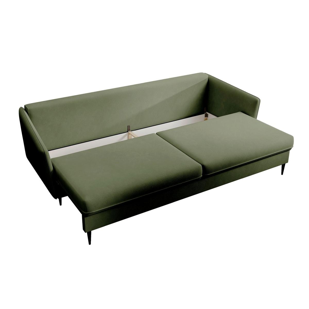 3-SITZER SCHLAFSOFA Volio Samt Olivgrün - Schwarz/Olivgrün, Textil/Metall (221/90/100cm) - Selsey