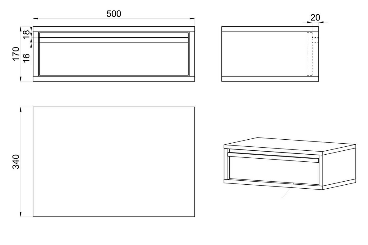 NACHTSCHRANK Evo Graubeige 50 cm - Taupe, Holzwerkstoff (50/17/34cm) - Selsey