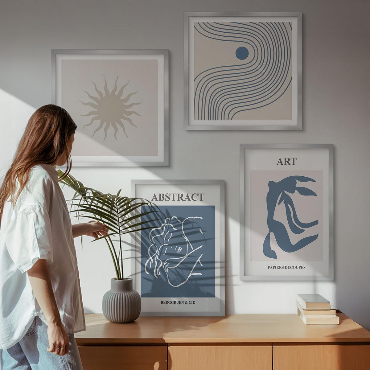 BILDER SET 4er Set - 50x50 cm & 40x60 cm Silberner Rahmen - Matisses stilvolle abstrakte Muster - Silberfarben, Kunststoff (50/50cm) - TULUP