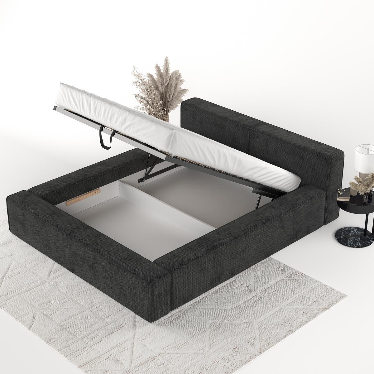 POLSTERBETT Casto mit Stauraum 200/200 cm Schwarz im Bonita Stoff - Schwarz/Naturfarben, Holz/Holzwerkstoff (200/200cm) - AltaBeds
