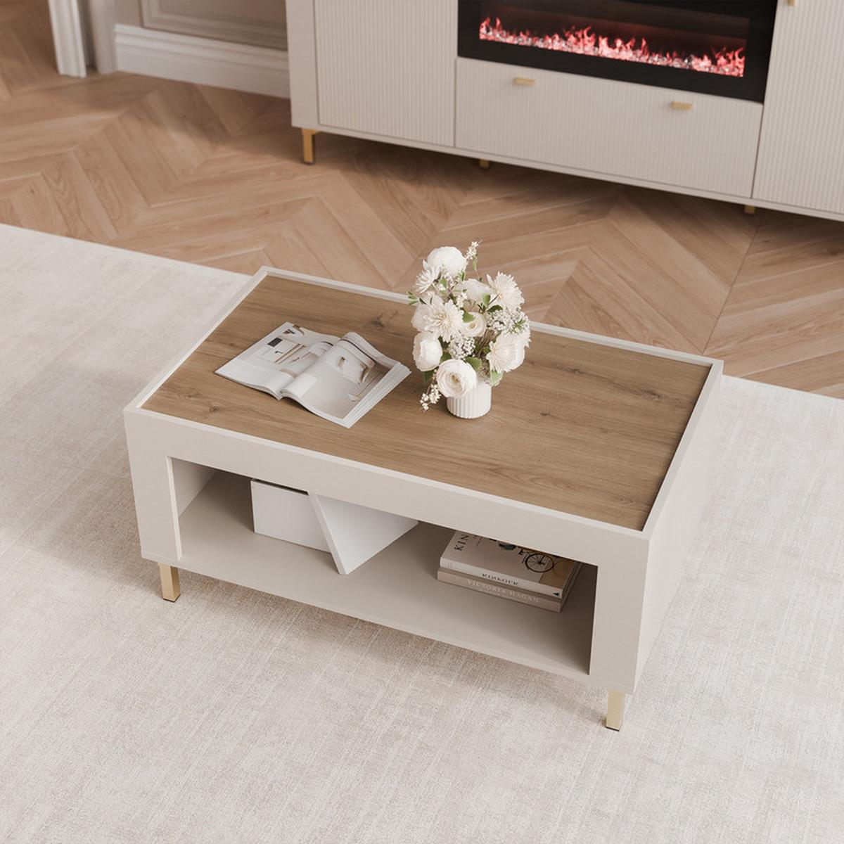 COUCHTISCH AVENA 97/56/47 cm Rechteckig, Kaschmir/Eiche - Kaschmir/Schwarz, Holzwerkstoff/Kunststoff (56/97/47cm) - Idohome