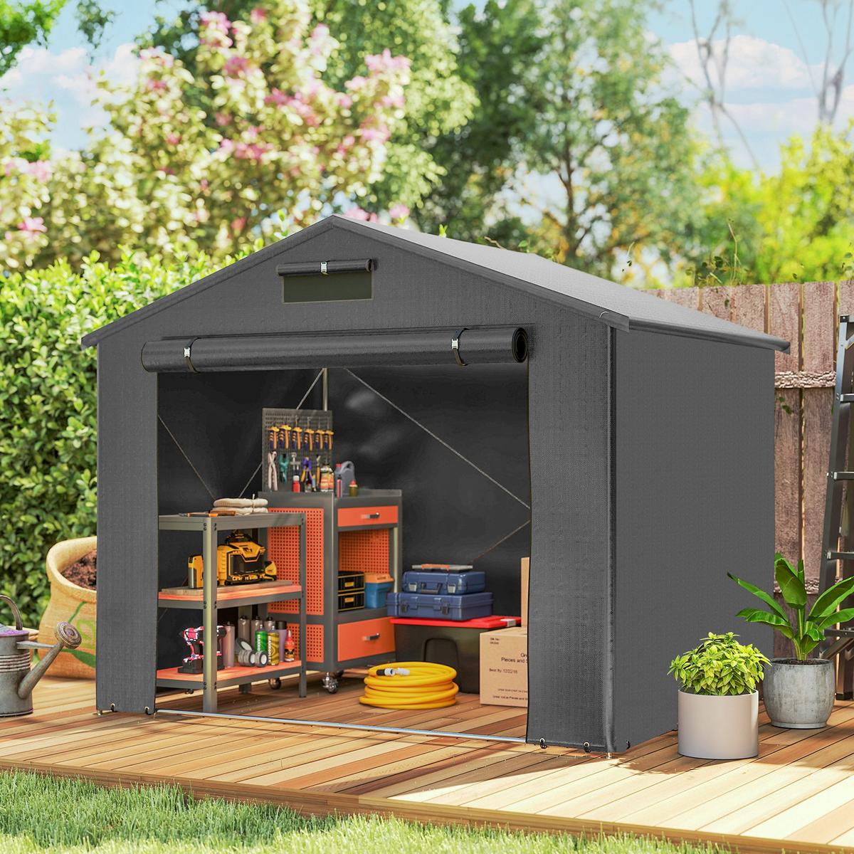 ZELTGARAGE 2,5x1,8 m Wasserdicht Garagenzelt mit aufrollbarer Reißverschlusstür - Dunkelgrau, Metall (180/202/247cm) - Outsunny