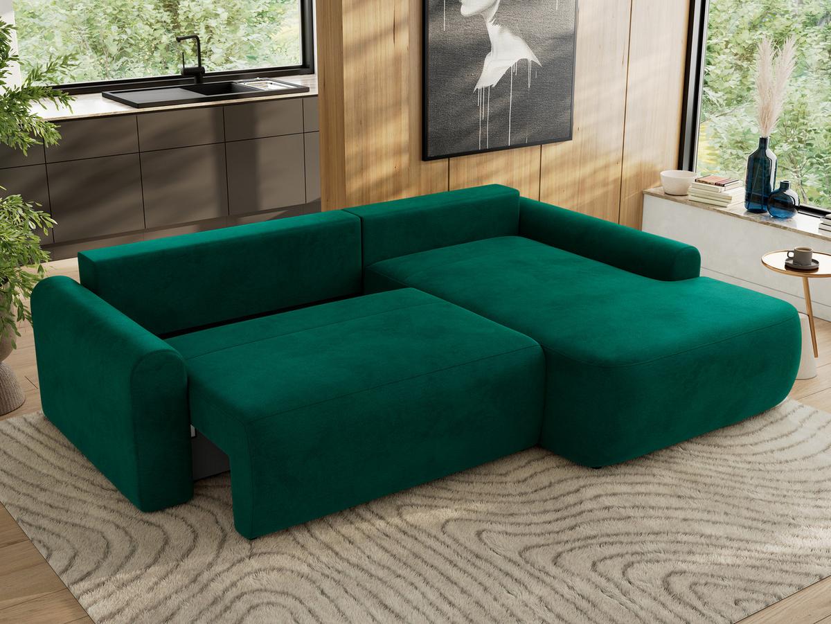 ECKSCHLAFSOFA CUBO L Dunkelgrün Velvet - rechts - Dunkelgrün/Schwarz, Kunststoff/Textil (187/273cm) - MKS
