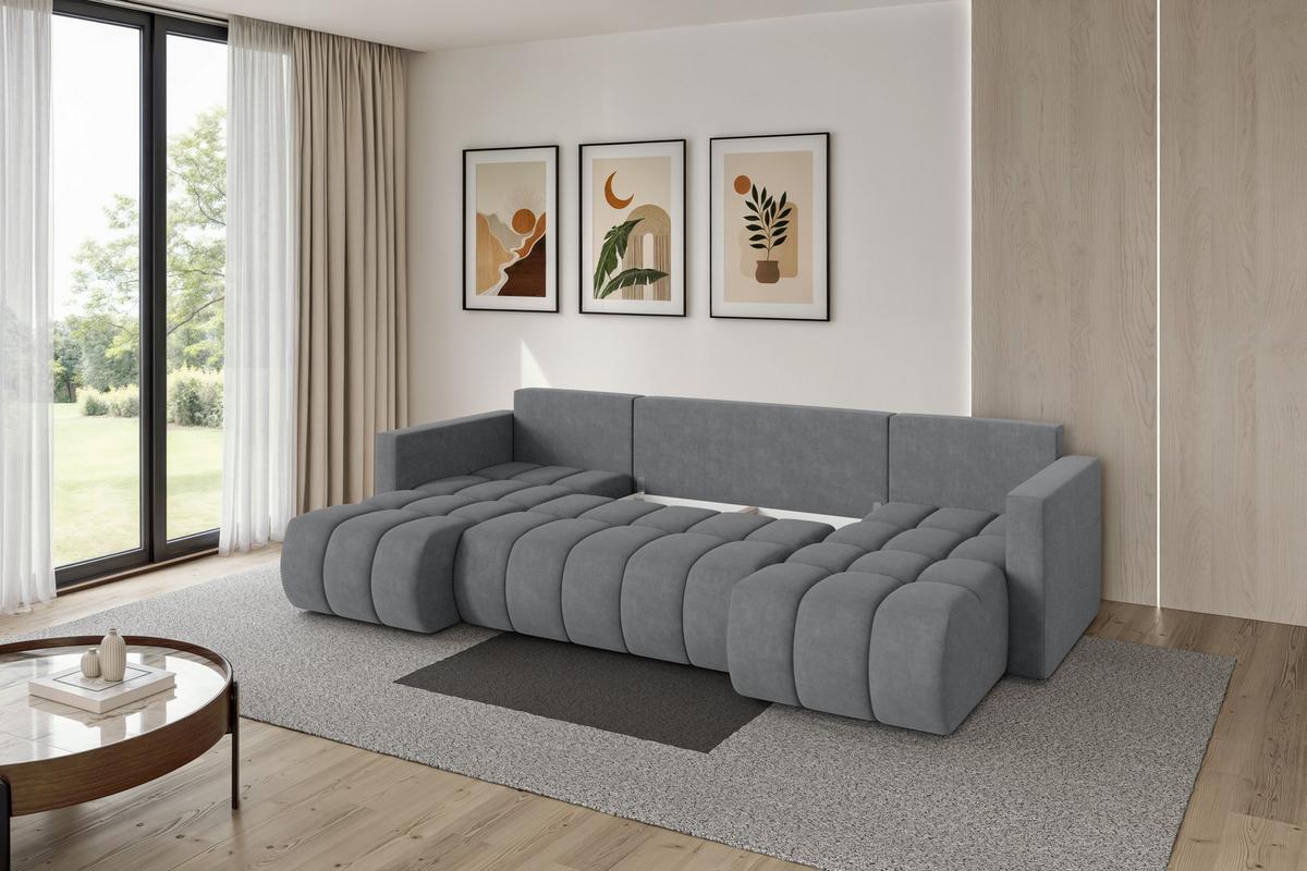WOHNLANDSCHAFT mit Schlaffunktion und Bettkasten GARD-U 300x146x85 Grau Velours - Taupe/Schwarz, Holzwerkstoff/Kunststoff (300/85/146cm) - ALTDECOR