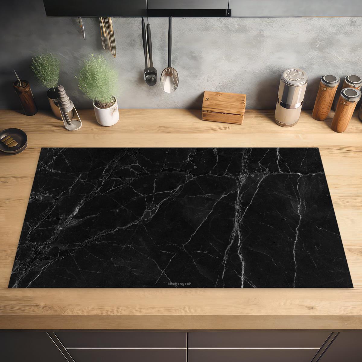 HERDABDECKPLATTE Schwarz - Marmor Ceranfeldabdeckung 90x52 cm - Schwarz, Kunststoff (90/52/0.2cm) - MuchoWow