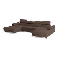WOHNLANDSCHAFT DETTI Braun Boucle-Stoff mit Schlaffunktion - Braun, Holz (339/89/190cm) - MASSENO
