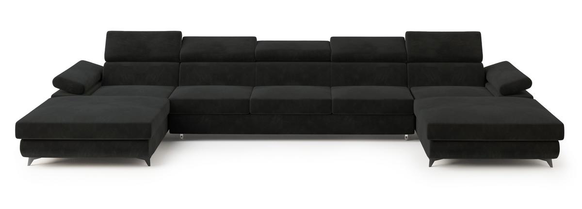 WOHNLANDSCHAFT VIVENTE Schwarz Velours-Stoff mit Schlaffunktion - Schwarz, Holz (410/89/190cm) - MASSENO