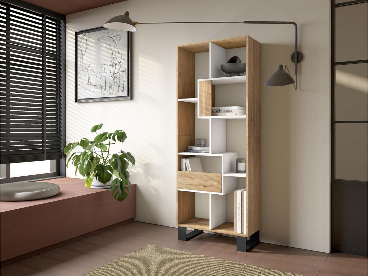 REGAL Bibliothek, Eiche und weiß, 67/31/174cm - Eichefarben/Weiß, Holzwerkstoff (67/174/31cm) - Skraut Home