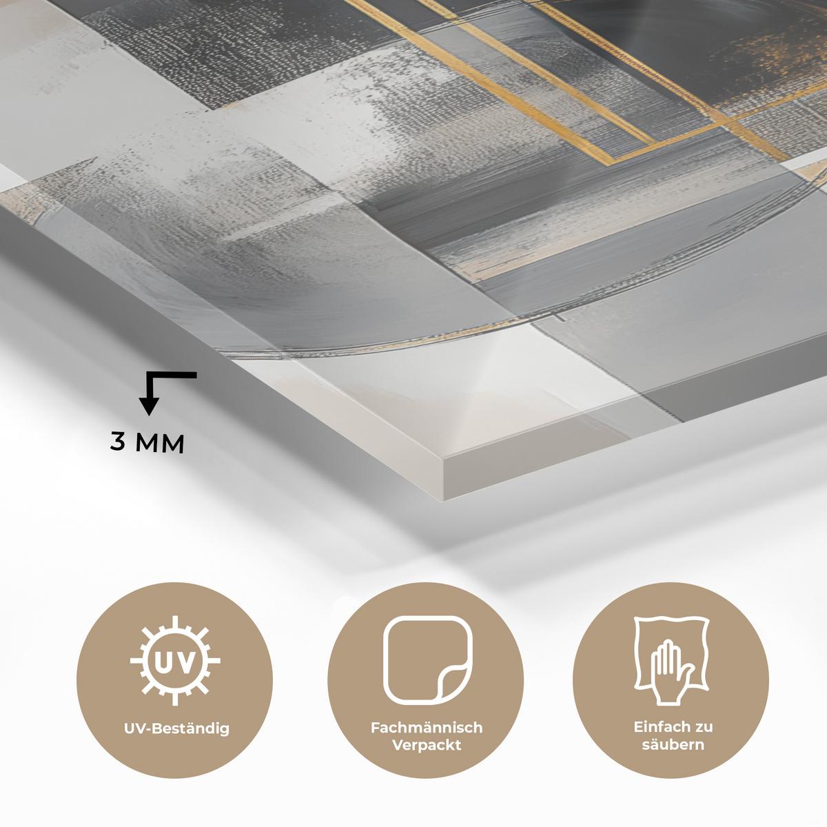 ACRYLGLASBILD Abstrakt - Gold - Silber - Formen - Ästhetisch - Modern Wanddeko Wohnzimmer 40x60 cm - Goldfarben, Glas (40/60cm) - MuchoWow