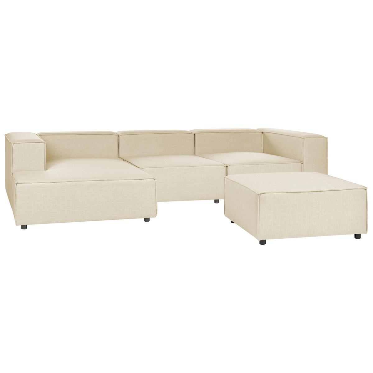 3-SITZER-ECKSOFA Leinen beige linksseitig mit Ottomane Aprica - Beige/Schwarz, Textil (326/180cm) - Beliani