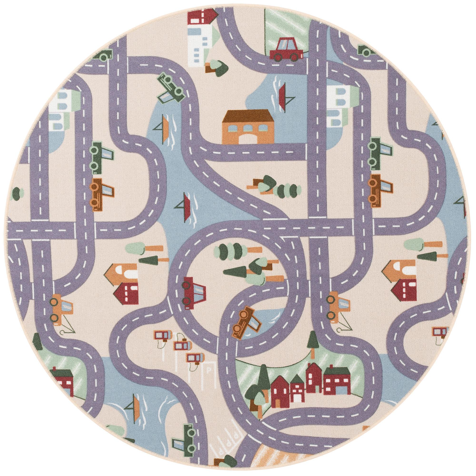 KINDER SPIEL STRASSENTEPPICH FUN TOWN RUND - Beige, Textil (160/160cm) - Snapstyle