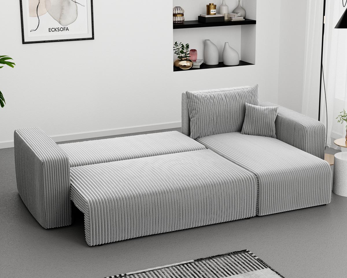 ECKSOFA Grau Cord-Stoff mit Bettkasten - Hellgrau, Textil (248/145cm) - Idohome