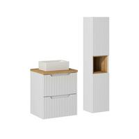 BADMÖBEL 50.4cm Riva 2er-Set Weiß und Holz - Weiß, Holzwerkstoff (50.4/59/40cm) - Petits-meubles