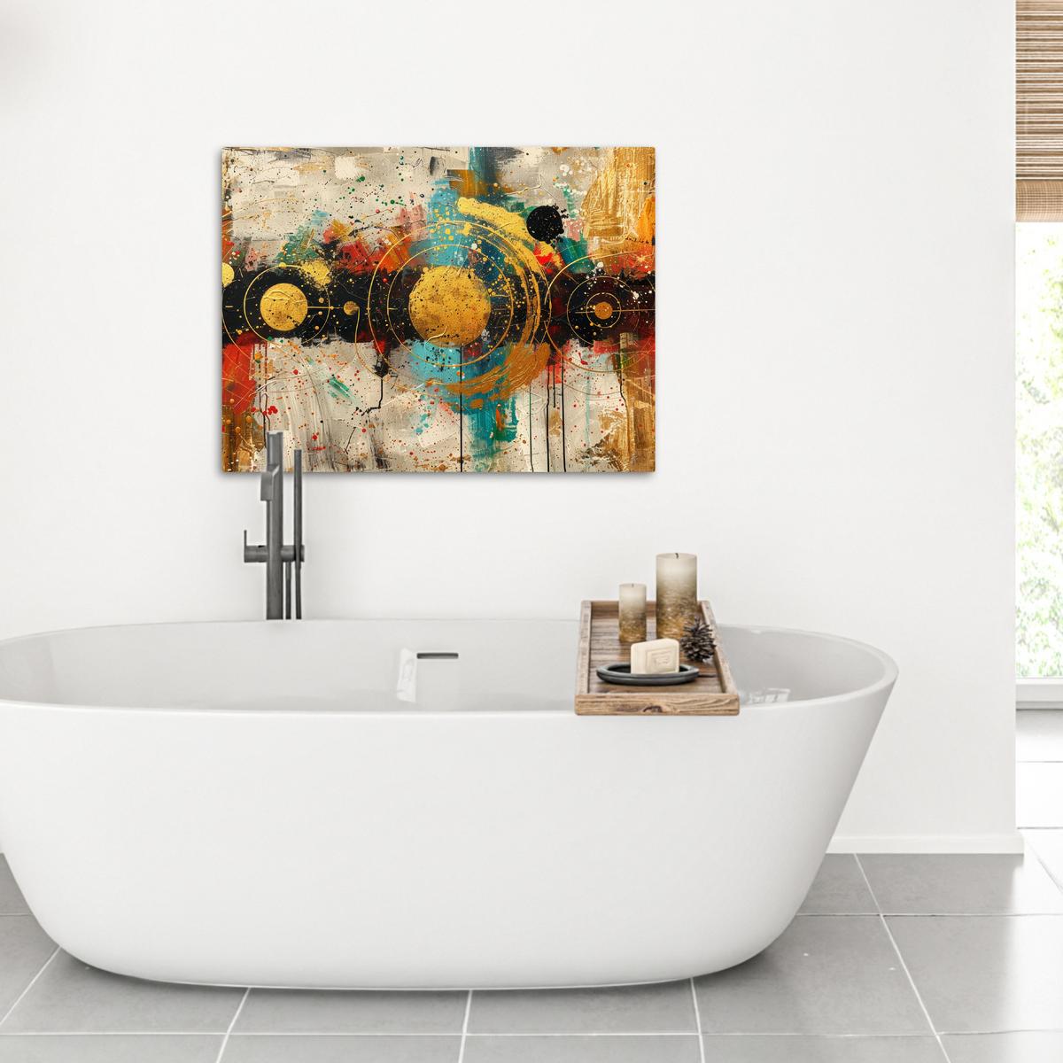 LEINWANDBILD Abstrakt - Kunst - Gold - Modern Wanddeko Schlafzimmer 70x50 cm - Multicolor, Textil (70/50cm) - MuchoWow