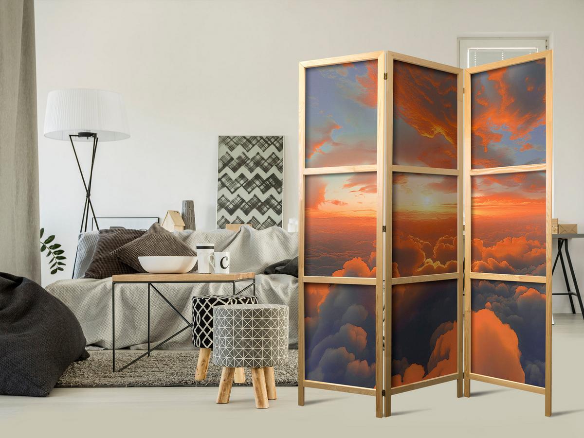 PARAVENT Japanischer 3-tlg 135x172 cm Sonnenaufgang 3D - Multicolor, Holz/Textil (135/172/3cm) - Muralo