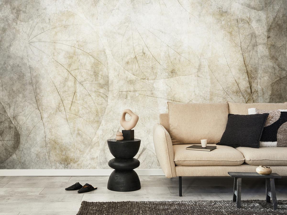 FOTOTAPETE für Wohnzimmer Blätter Beton Abstraktion 300x210 - Beige/Grau, Papier (300/210cm) - Muralo