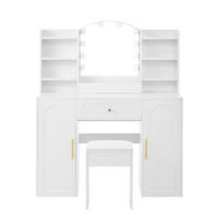 SCHMINKTISCH LED mit Hocker Spiegel Stauraum - Weiß, Holzwerkstoff (110/132/40cm) - Urban Meuble