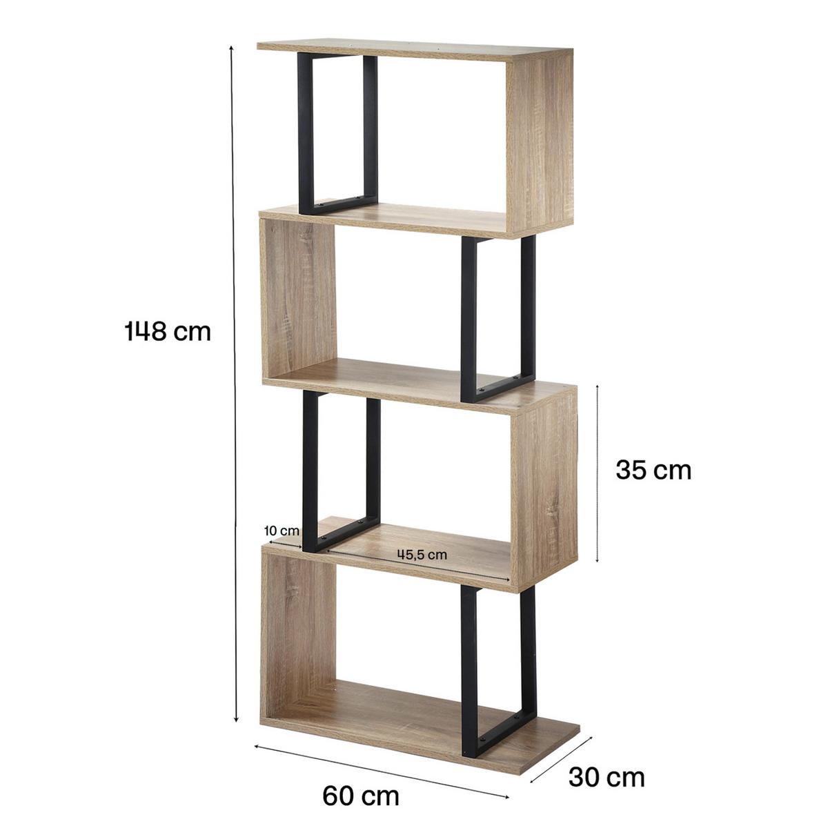 BÜCHERREGAL mit 4 Ebenen, Holzdekor und Metallständern - H148cm - Eschefarben, Holzwerkstoff (30/147.5/37cm) - Calicosy