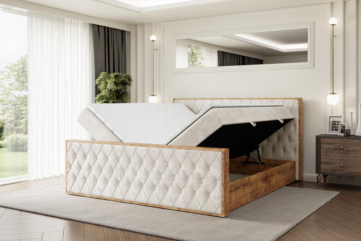 BOXBETT mit Matratze H3 und Lattenrost - LOLLI5-Z - 140x200 - Beige Casablanca - Beige, Holzwerkstoff (140/200cm) - ALTDECOR