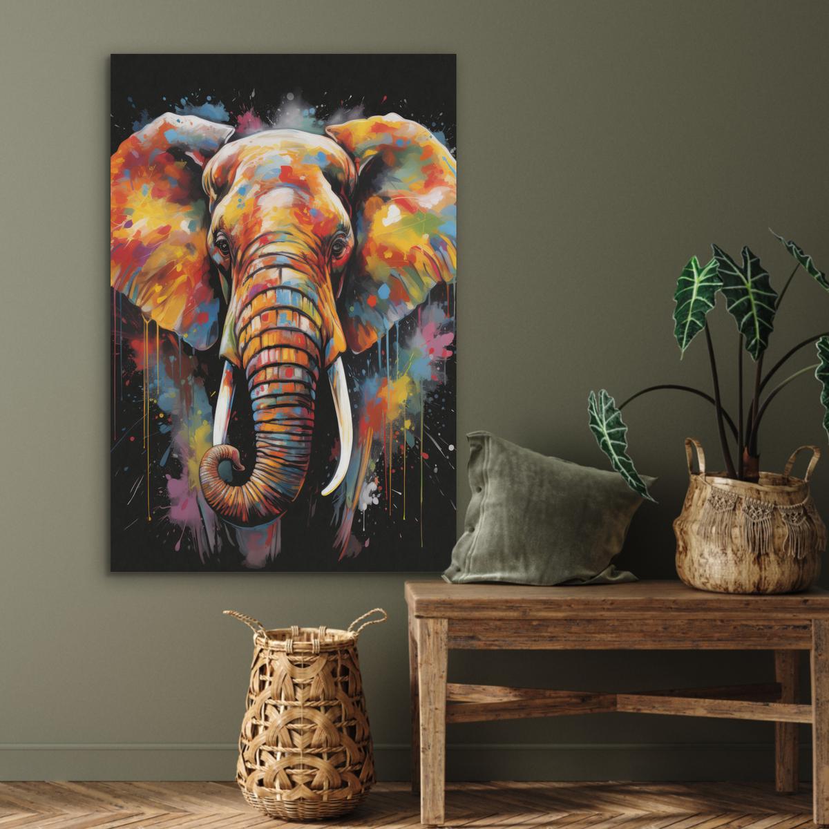 AKUSTIKBILD Elefant - Graffiti - Schwarz - Tiere - Farben Wanddeko 70x100 cm - Schwarz, Kunststoff (70/100/0.9cm) - MuchoWow