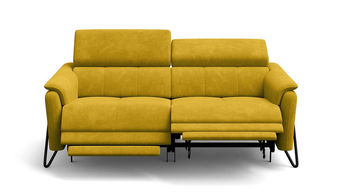 RELAXSOFA RODEN 3-Sitzer mit 2 Relax, dunkegelb, Veloursstoff - Gelb, Holz/Textil (194/82/103cm) - Wozimo