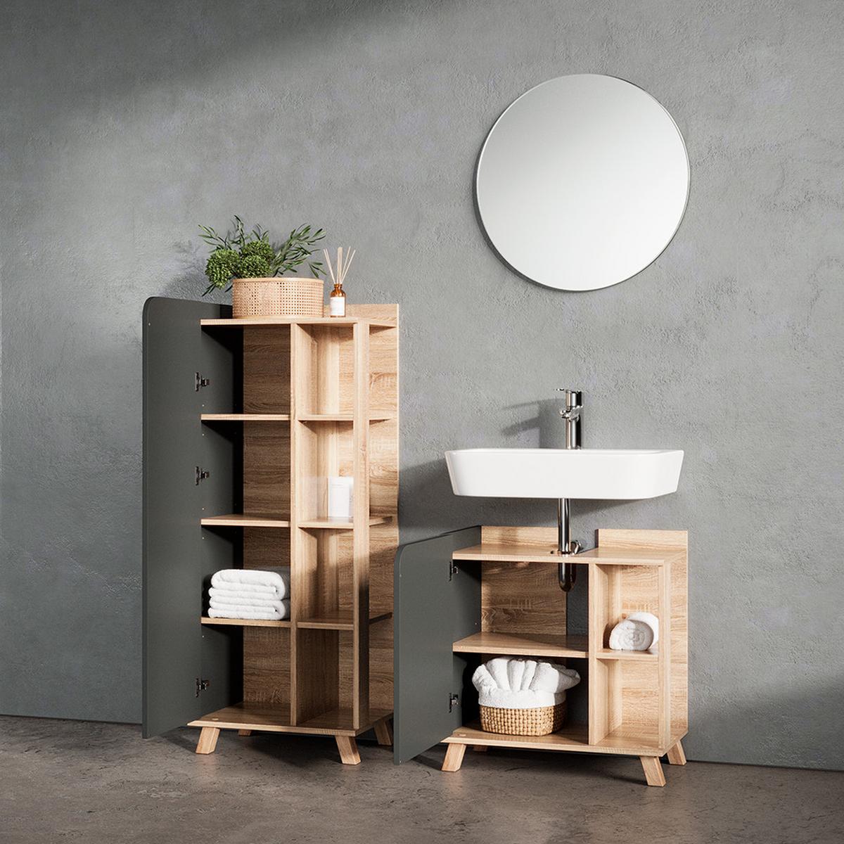 BADMÖBEL-SET Marano Anthrazit 2 Teile - Anthrazit, Holzwerkstoff (35/65/60cm) - Livinity®