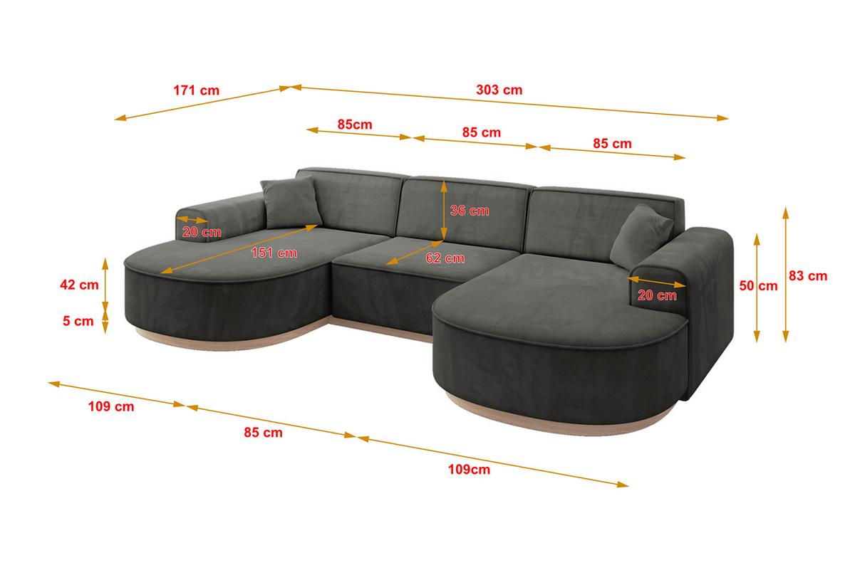 WOHNLANDSCHAFT MARI-U1-v1 - 303x171x83 cm Dunkelgrau Velours - Dunkelgrau, Holzwerkstoff/Textil (303/83/171cm) - ALTDECOR