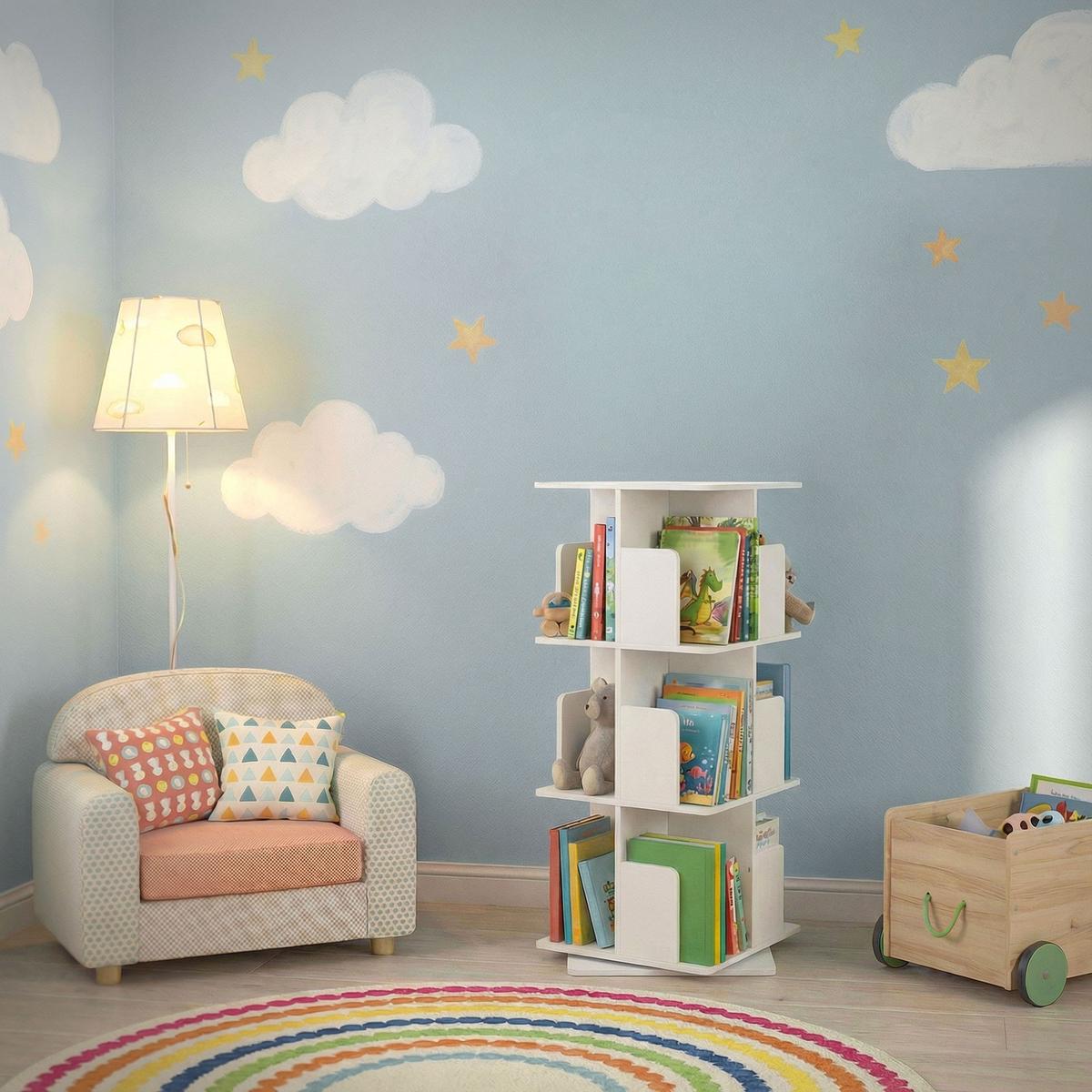 BÜCHERREGAL Kinder mit 3 Ebenen Weiß 40x94x40 cm Drehbar 360 Grad - Weiß, Holzwerkstoff (40/94/40cm) - ML-DESIGN