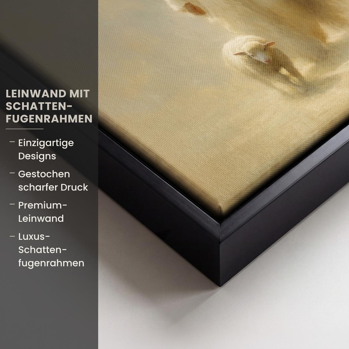 LEINWAND Bilder mit Rahmen - Schaf - Jesus - Pinselstriche - Abstrakt - 20x20 - Beige, Textil (20/20cm) - MuchoWow
