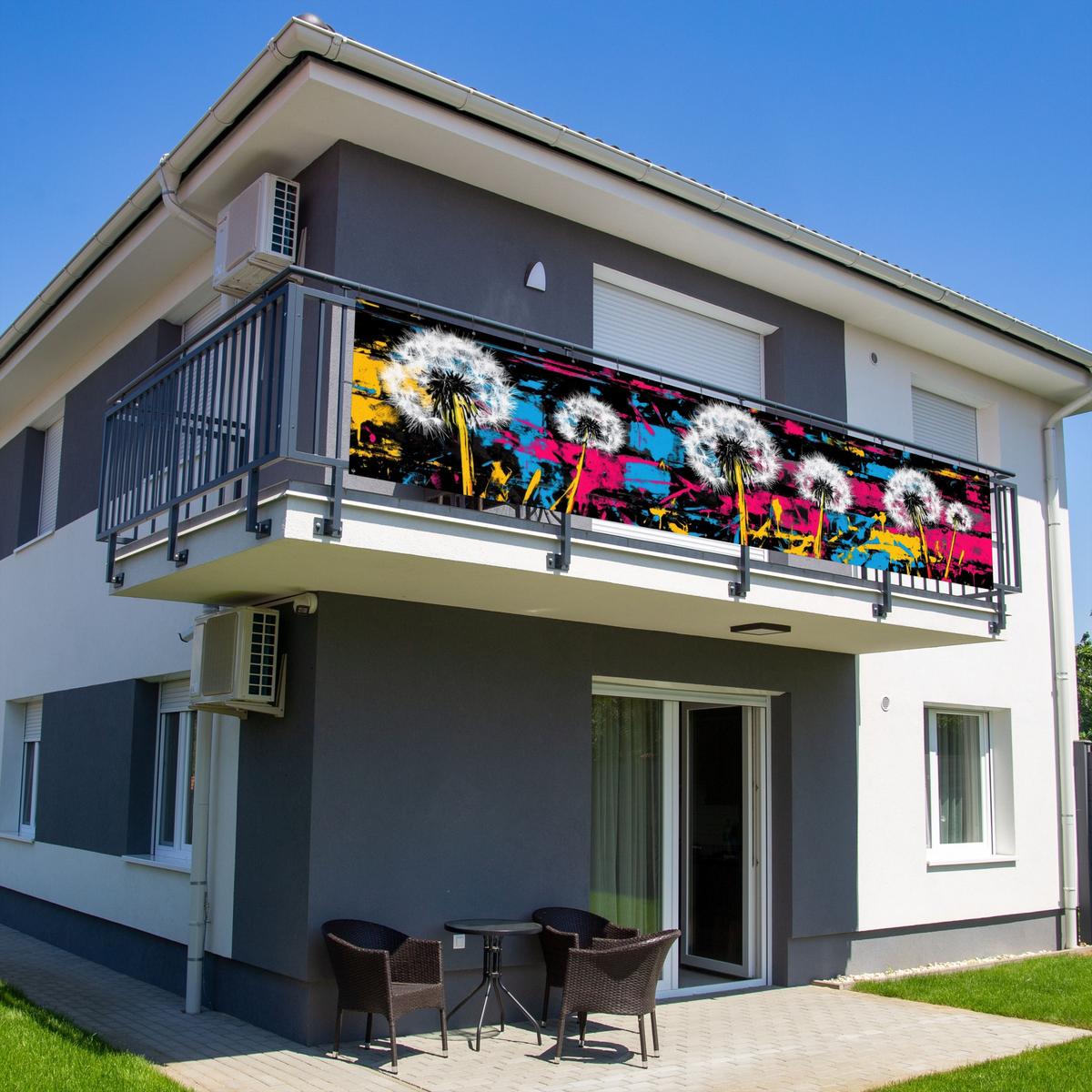 BALKON-SICHTSCHUTZ Straßenkunst - Bunt - Wand Deko XXL 500x110 cm - Schwarz, Kunststoff (500/110cm) - MuchoWow