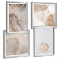 BILDER SET 4er Set - 50x50 cm & 40x60 cm Silberner Rahmen - Designabstraktion, Naturinspiration - Silberfarben, Kunststoff (50/50cm) - TULUP