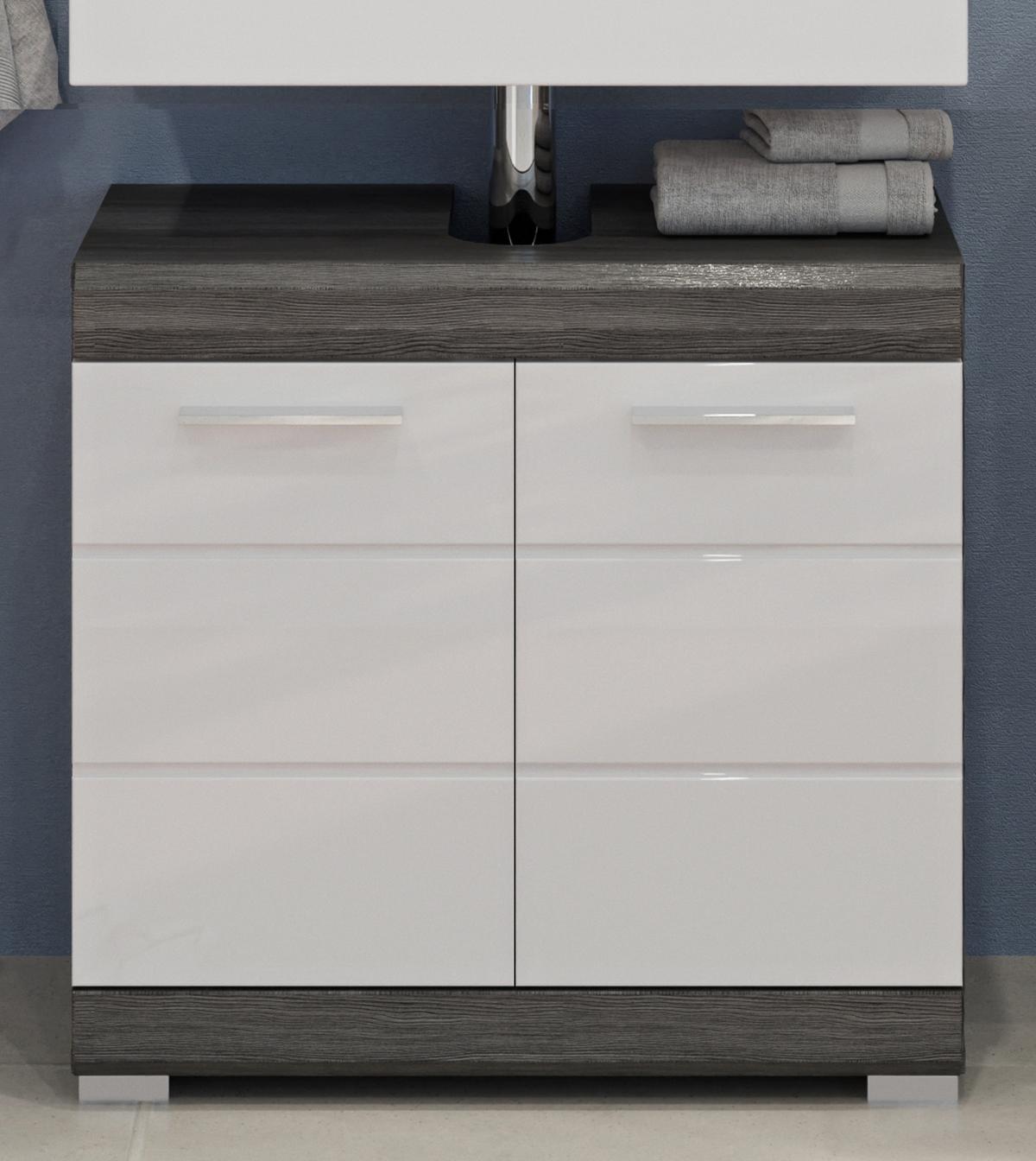 WASCHBECKENUNTERSCHRANK weiß Hochglanz, grau 60 cm - Weiß Hochglanz/Silberfarben, Holzwerkstoff/Kunststoff (60/56/34cm) - Inn.Furn