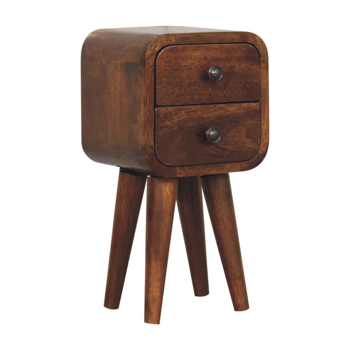 NACHTTISCH Extra Mini abgerundeten Kanten, 2 Schubladen, nordischen Beinen, braun - Messingfarben/Braun, Mangoholz/Holz (20/40/20cm) - Artisan Furniture