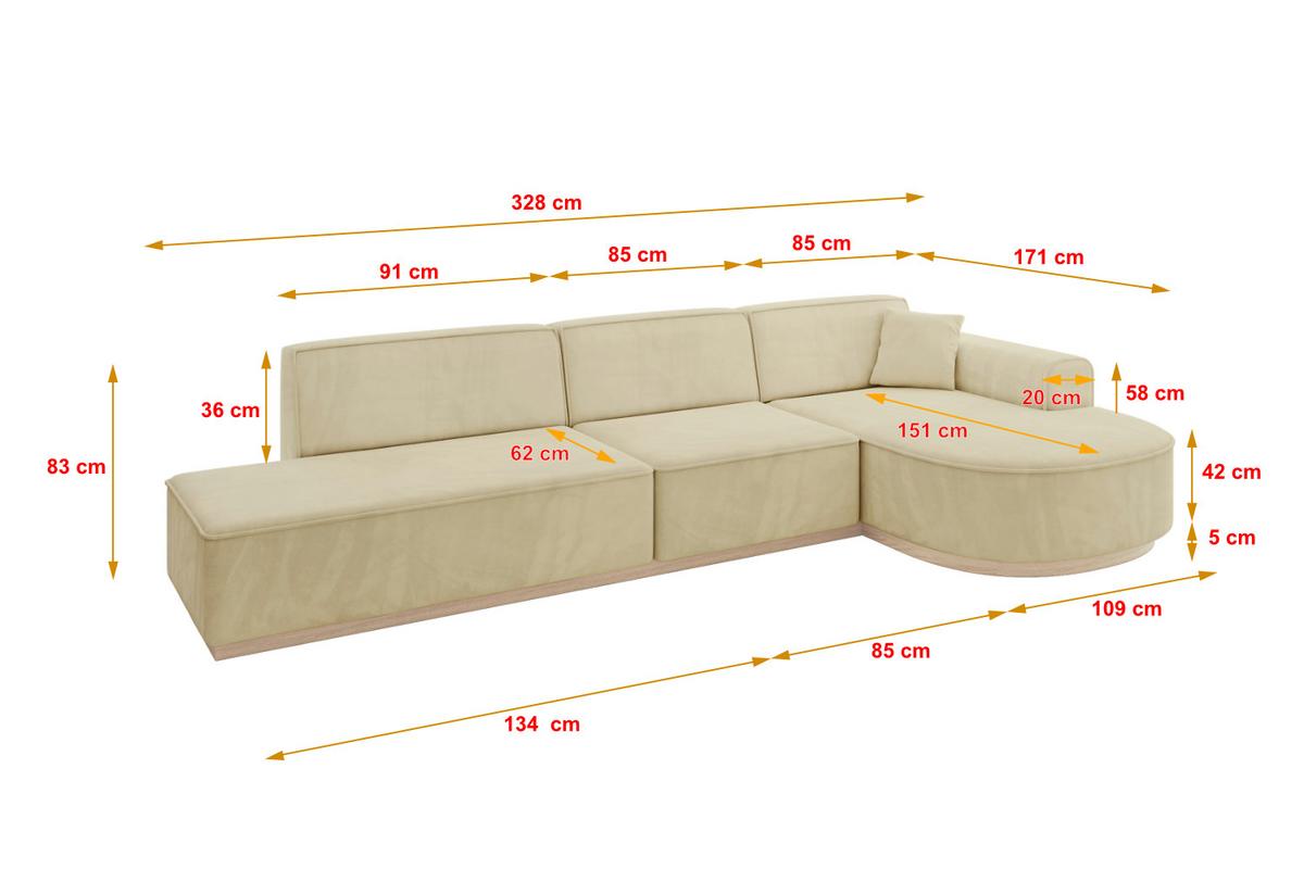 ECKSOFA Ottomane Rechts ARRIO-L2 - 328x171x83 cm Beige - Beige, Holzwerkstoff/Textil (328/171cm) - ALTDECOR