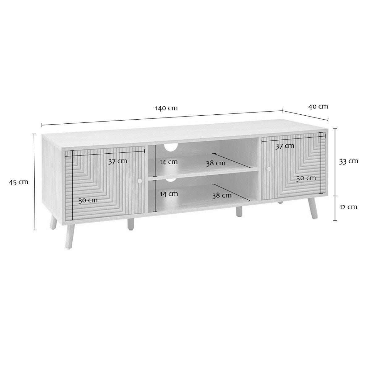 TV-MÖBEL 2 Türen mit Fronten in Lamellenoptik in L-Form Eden 140/40/45 cm - Apfelbaumfarben, Holzwerkstoff (40/45/140cm) - Calicosy