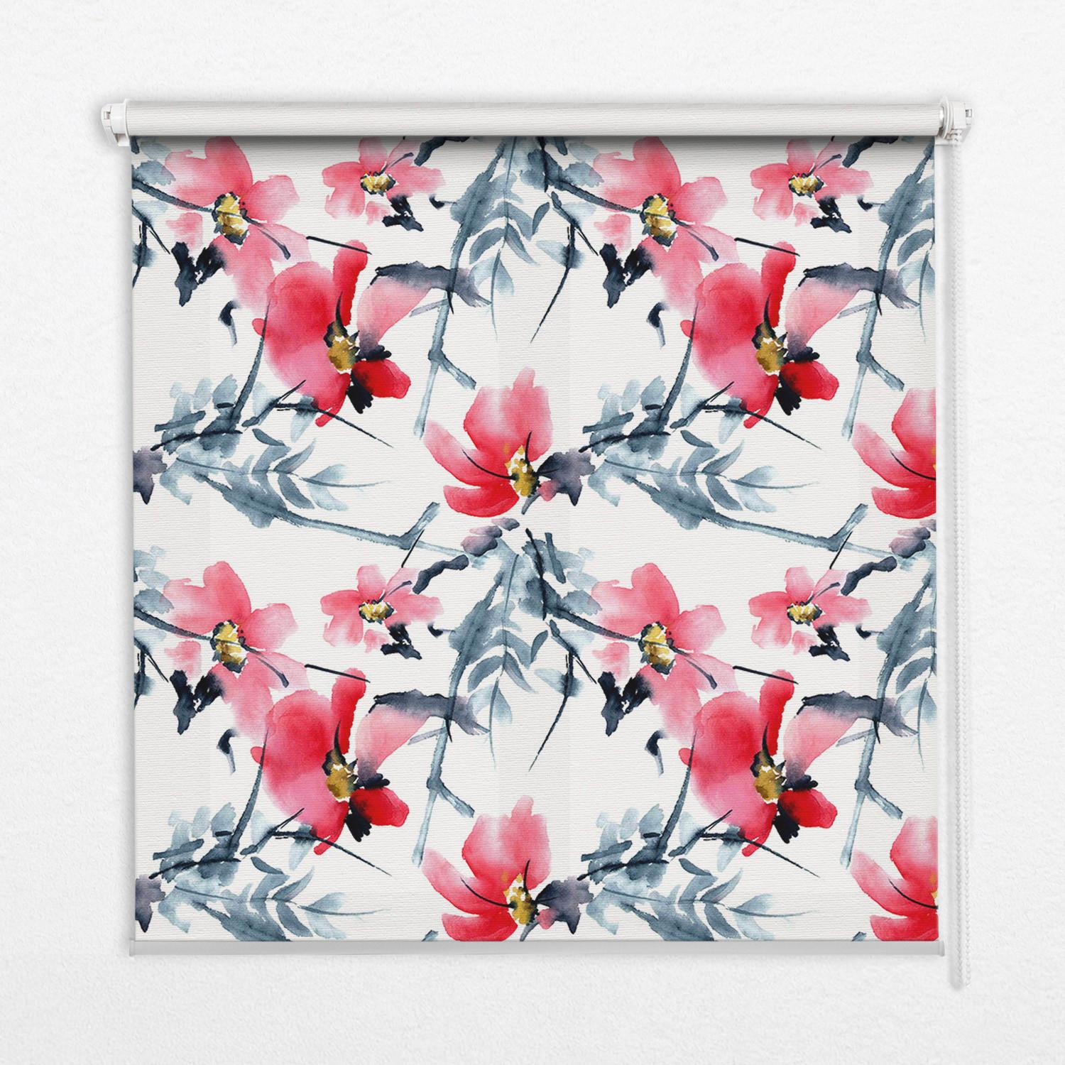 INNENROLLO - Fensterrollo - Rollo - 140x140 cm - Blumen - Rot, Kunststoff (140/140/0.5cm) - TULUP