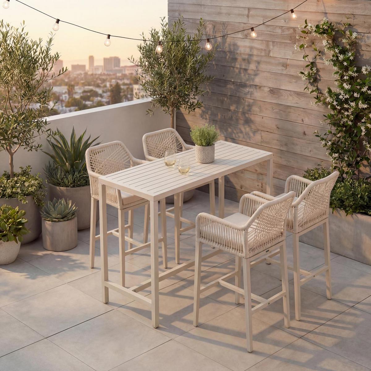 SET BARTISCH + BARHOCKER eckig Beige 5er-Set - Beige, Metall (65/130/105cm) - MCW
