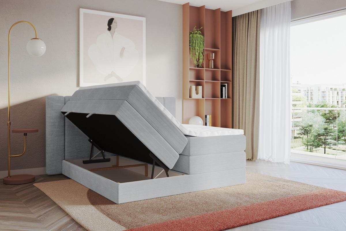 BOXSPRINGBETT mit Matratze H3/H4 - EVON KING - 180x200 cm Grau - Graubraun, Holzwerkstoff (180/200cm) - ALTDECOR
