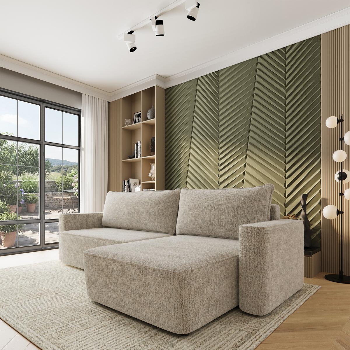 ECKSOFA BELARO BL Creme Chenille mit Schlaffunktion - Creme, Holz/Textil (280/162cm) - MASSENO