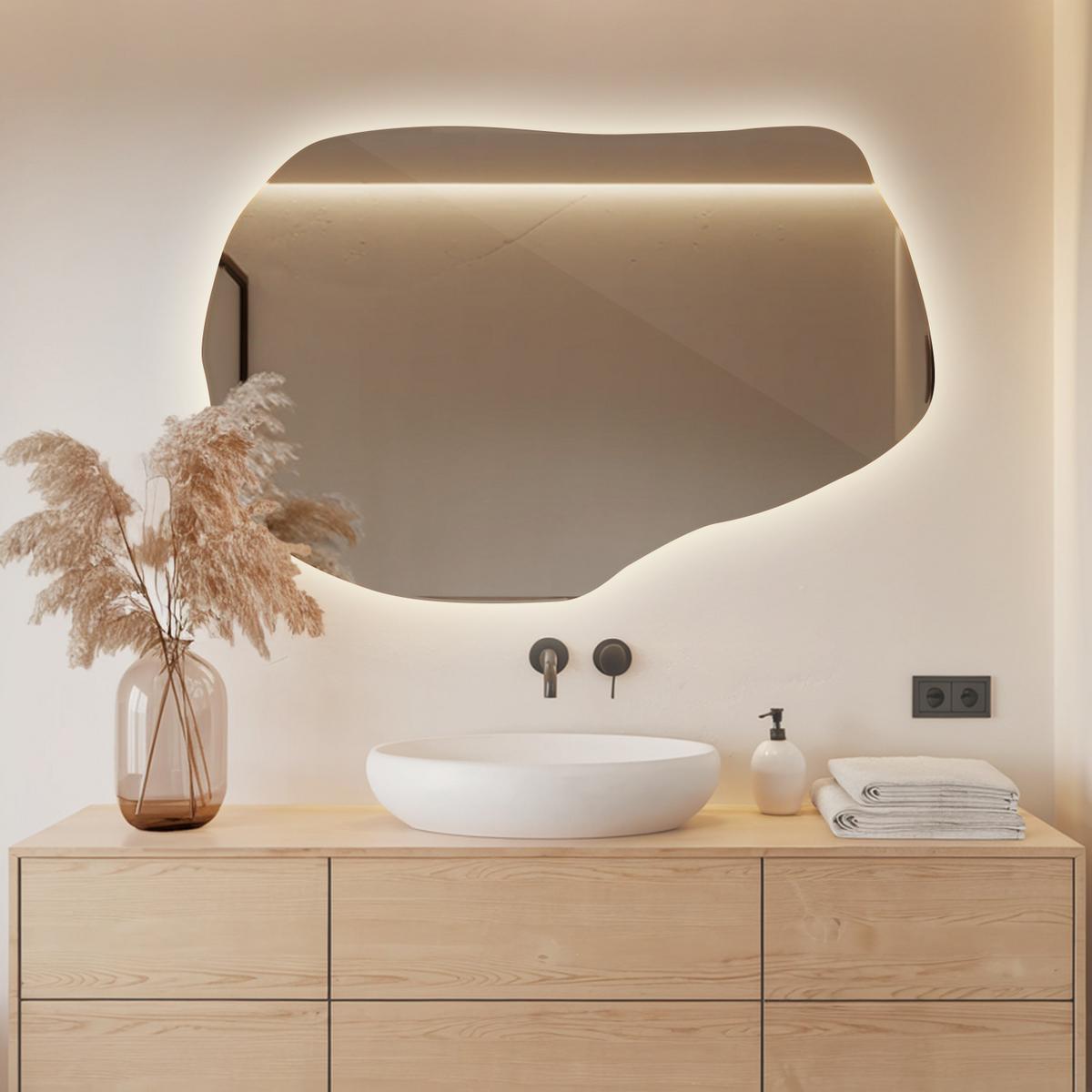 LED SPIEGEL 100 x 65 cm Unregelmäßige Form Neutralweiß 4000K - Transparent, Glas (100/65/0.4cm) - TULUP