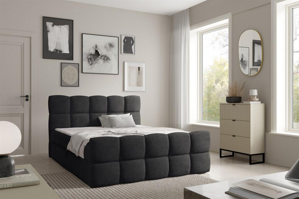 BOXBETT Satine In überlänge - Schwarz, Holzwerkstoff/Textil (180/220cm) - Fun Möbel