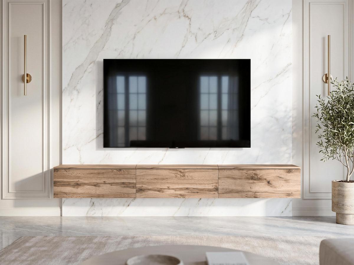 LOWBOARD Barvo 3x100 Eiche Wotan 300/34/32 cm – hängendes TV-Board - Braun, Holzwerkstoff (300/34/32cm) - AX Living