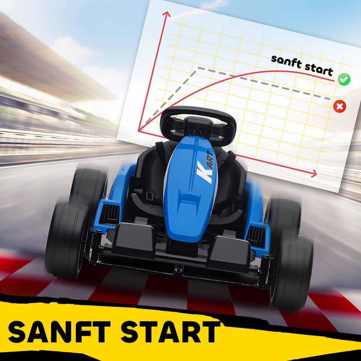 KINDER-ELEKTRO-GOKART 24V 6-18km/h Verstellbarer Sitz - Blau, Kunststoff (115/77/55.5cm) - AIYAPLAY