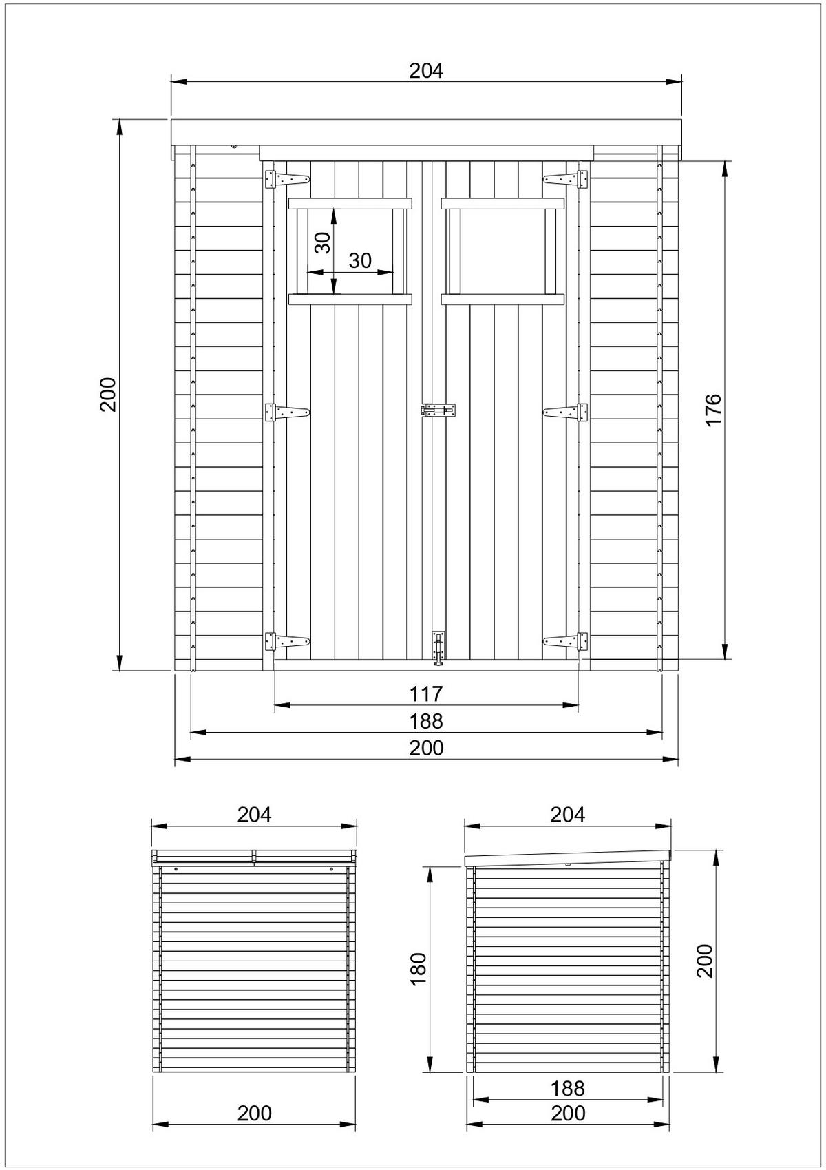 HOLZ-GARTENHAUS mit imprägniertem BodenB204xL204xH202 cm/ 3.53 m2 M309+M309G - Beige, Holz (204/206/204cm) - Timbela