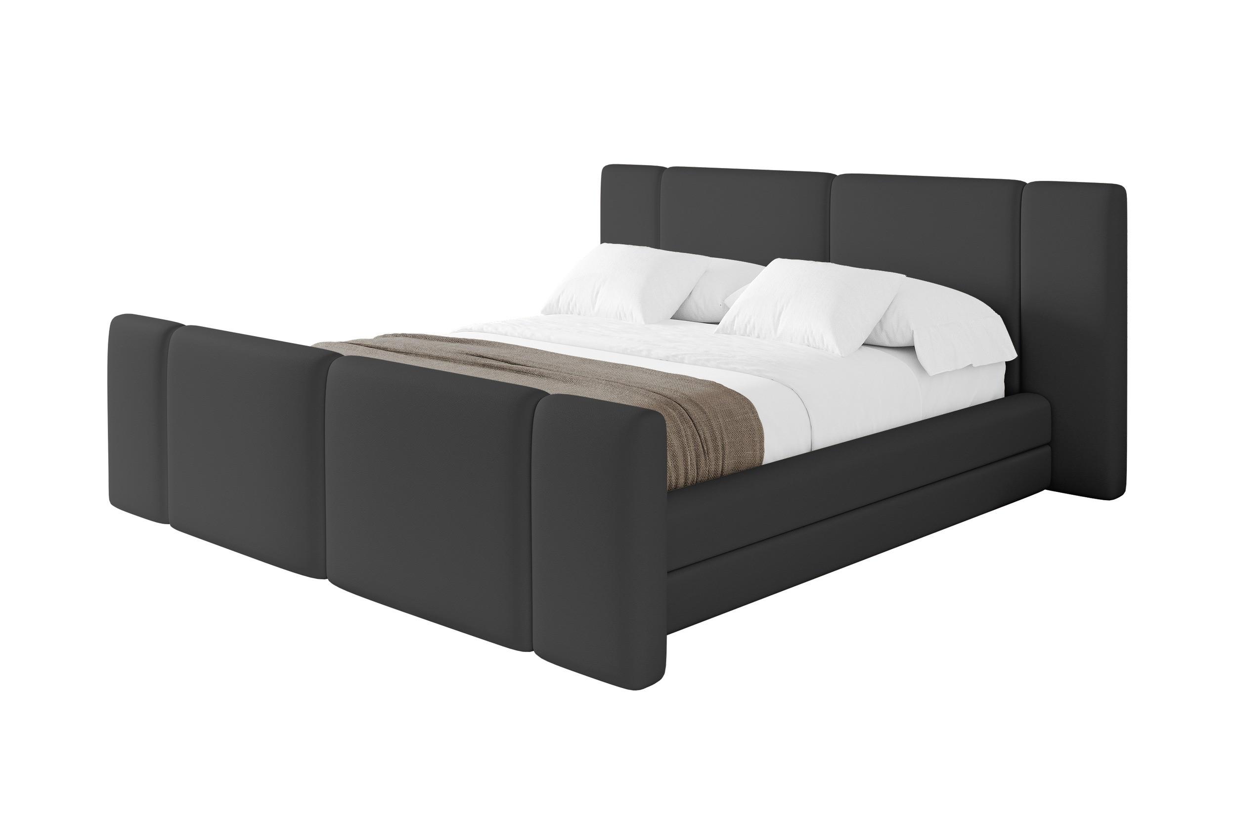 POLSTERBETT mit Bettkasten, Fußteil und Lattenrost, Boxbett ohne Matratze - TEVO-Z 140x200 Schwarz - Schwarz Hochglanz, Holzwerkstoff/Textil (140/200cm) - ALTDECOR