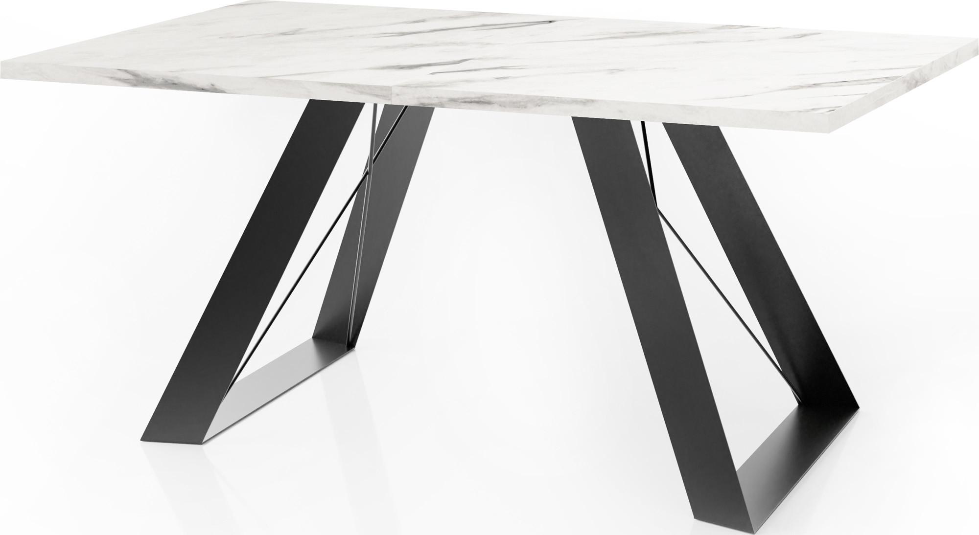 ESSTISCH Colter rechteckig ausziehbar, Marmor Weiß 160-260/90/76 cm - Ecru/Schwarz, Holzwerkstoff/Metall (90/260/76cm) - WFL GROUP