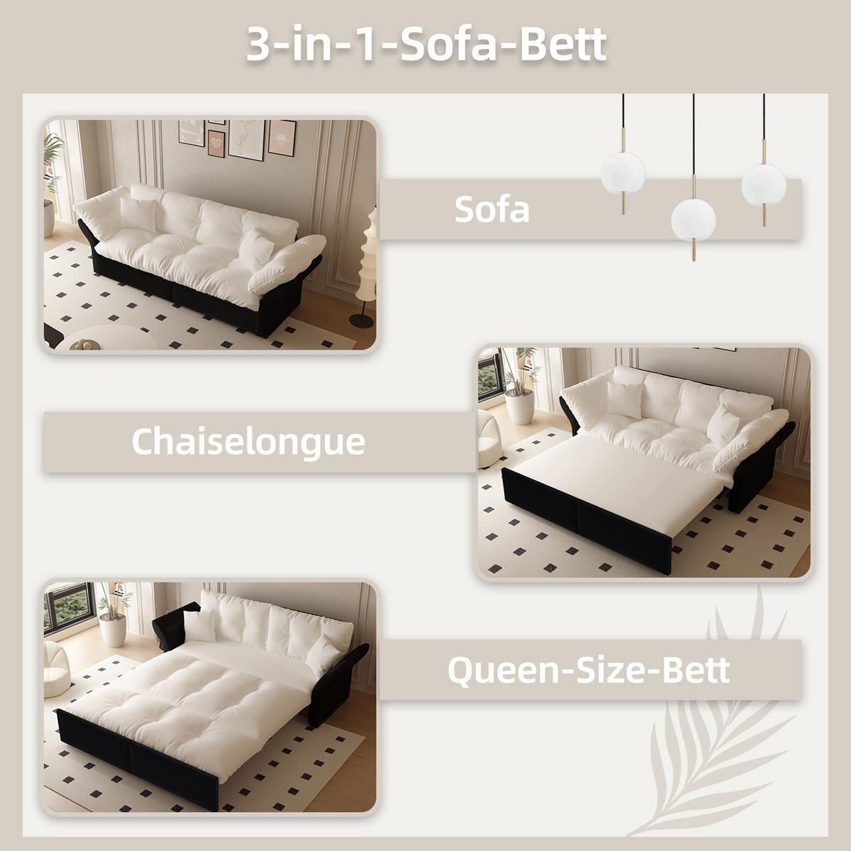 SCHLAFSOFA aus velours im tufting-design, 3-in-1 funktion und queen-size bett - Beige, Textil (190/91/85cm) - Urban Meuble